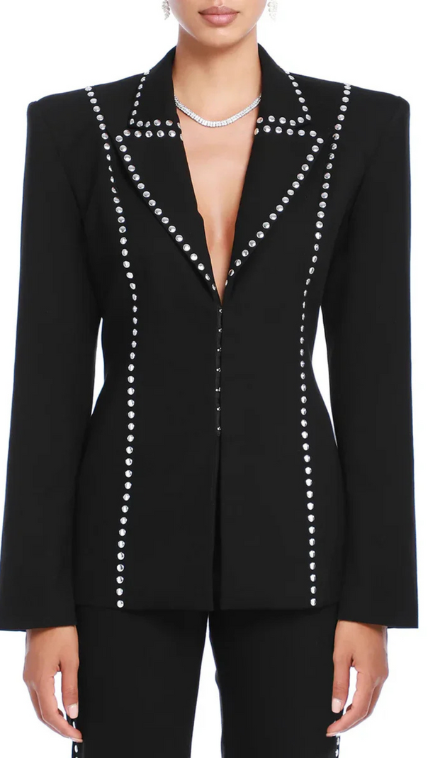 AIIZIE DEBORAH BLACK SCARF-DETAILED WOOL CREPE BLAZER SET - product image