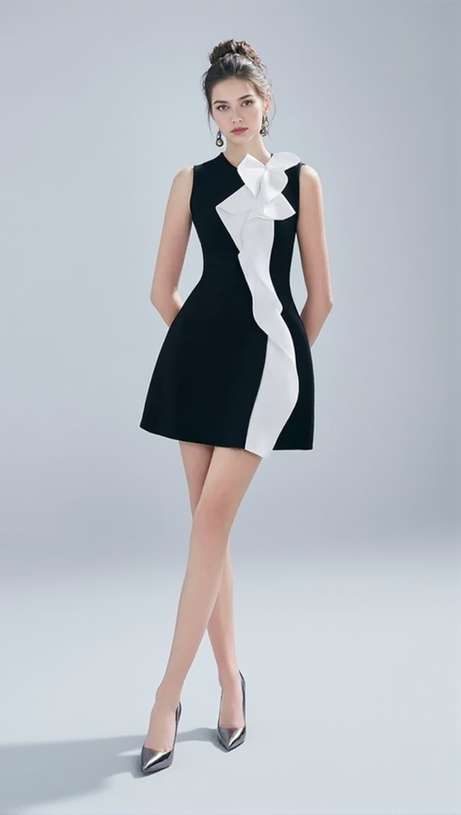 CONTRAST COLOR PATCHWORK RUFFLE MINI DRESS