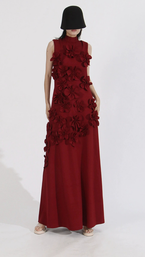AIIZIE ANNONA PURPLE FLOWER EMBELLISHED MAXI DRESS - product image