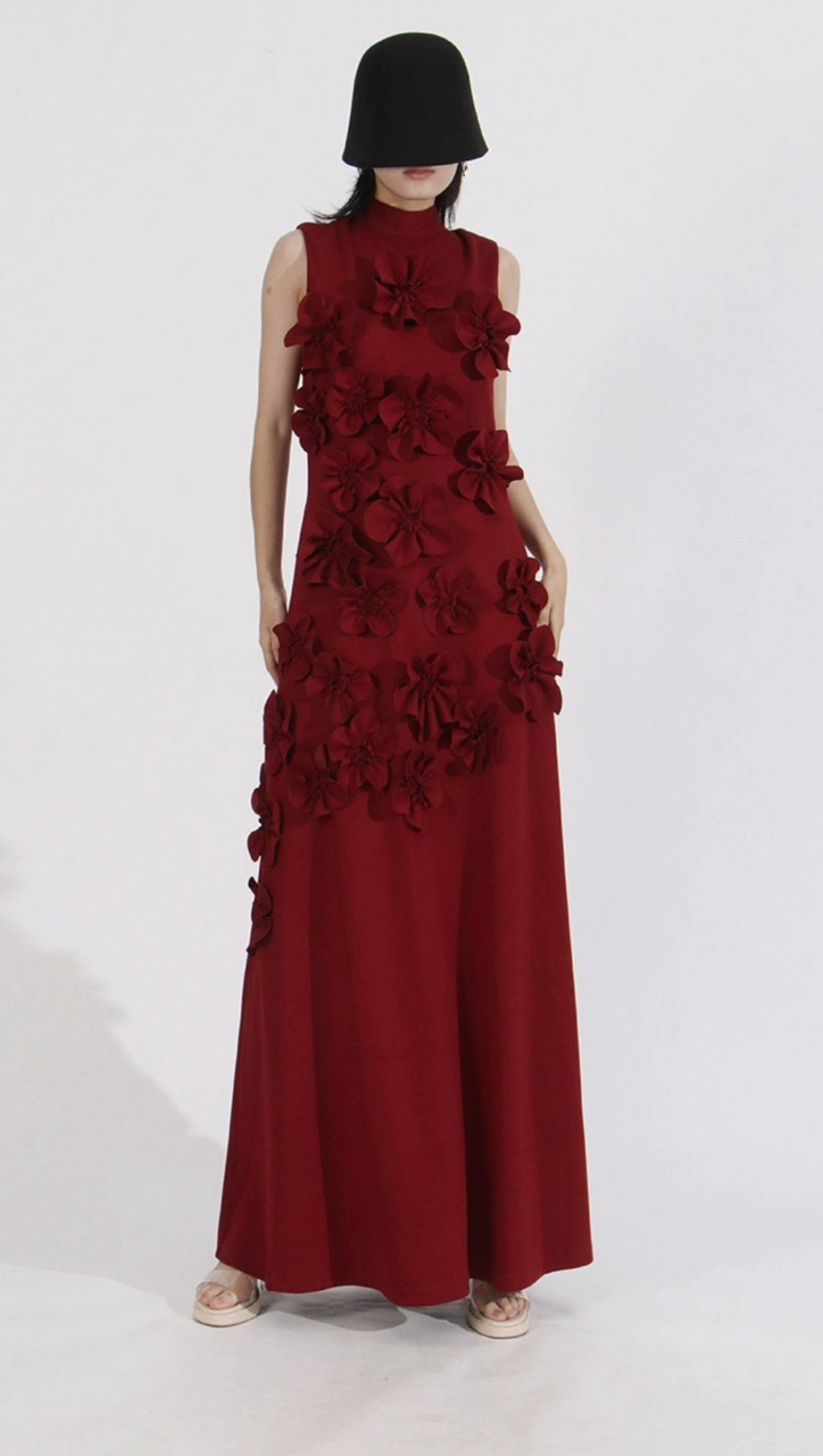 ANNONA PURPLE FLOWER EMBELLISHED MAXI DRESS