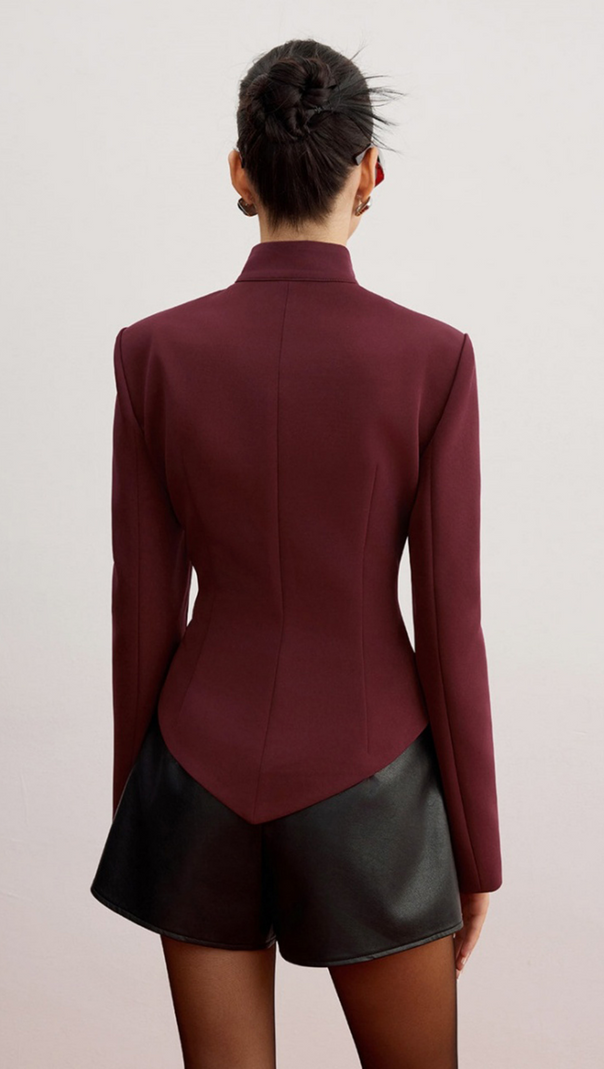 AIIZIE AYMEE CUTOUT BUTTON BLAZER IN BURGUNDY - product image