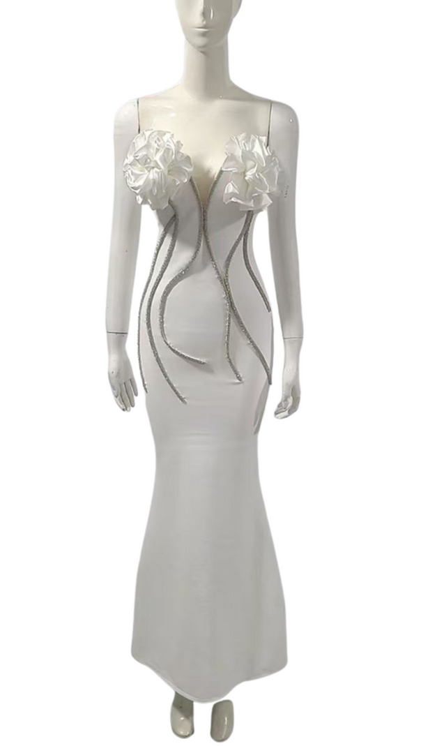 AIIZIE OFF SHOULDER FLOWER EMBELLISHED BODYCON GOWN - product image