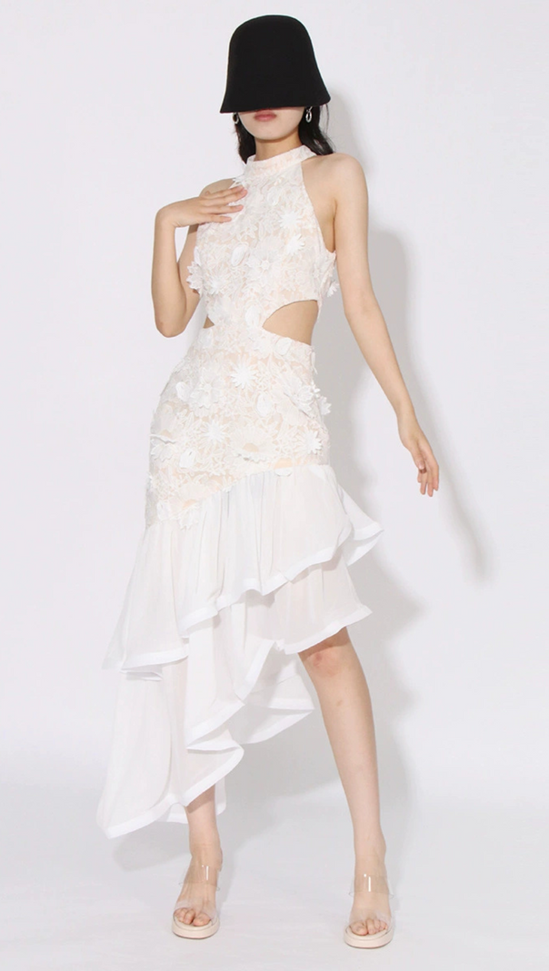 AIIZIE MADGE FLOWER EMBELLLISHED CUT OUT MAXI DRESS IN WHITE - product image