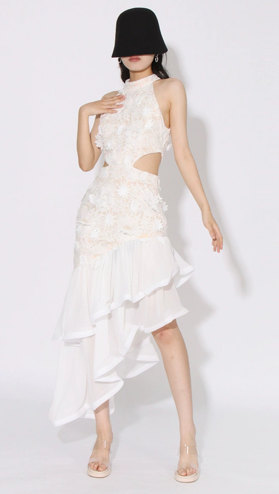 MADGE FLOWER EMBELLLISHED CUT OUT MAXI DRESS IN WHITE