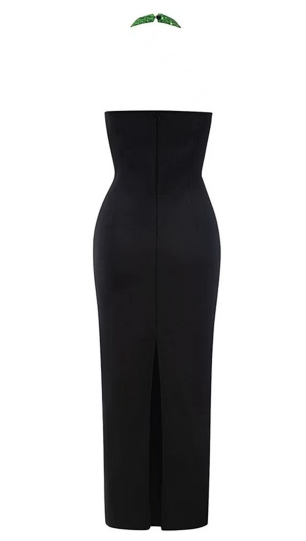 AIIZIE TWO TONE CUT OUT BACKLESS SPLIT BACK HALTER NECK DRESS - product image