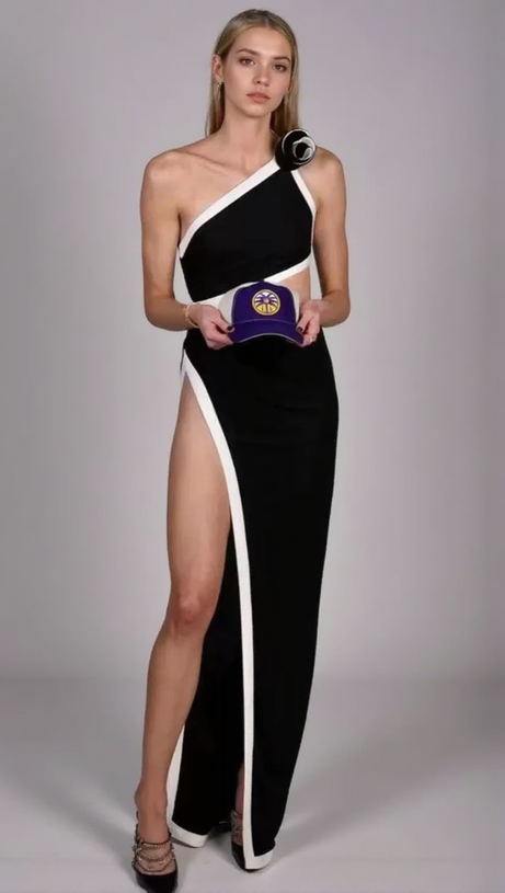 ASYMMETRIC DRESS WITH ROSE DETAIL