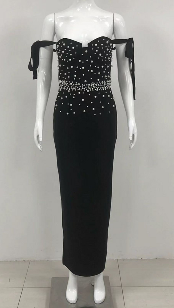 AIIZIE PEARL EMBELLISHED BACKLESS BODYCON MAXI DRESS - product image