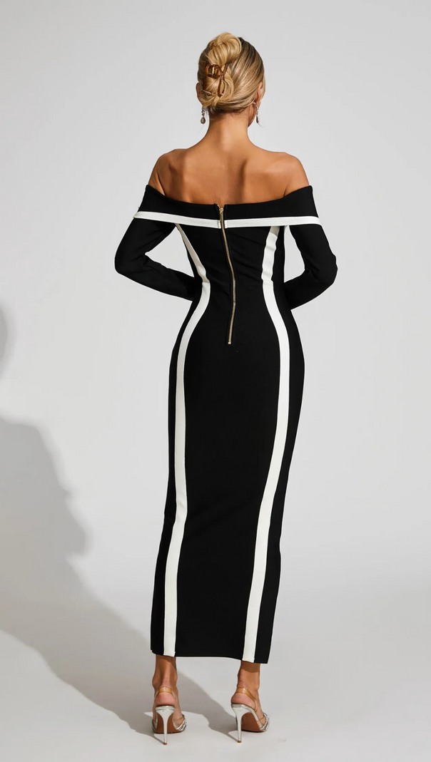 AIIZIE BLACK JANET OFF SHOULDER MAXI DRESS - product image