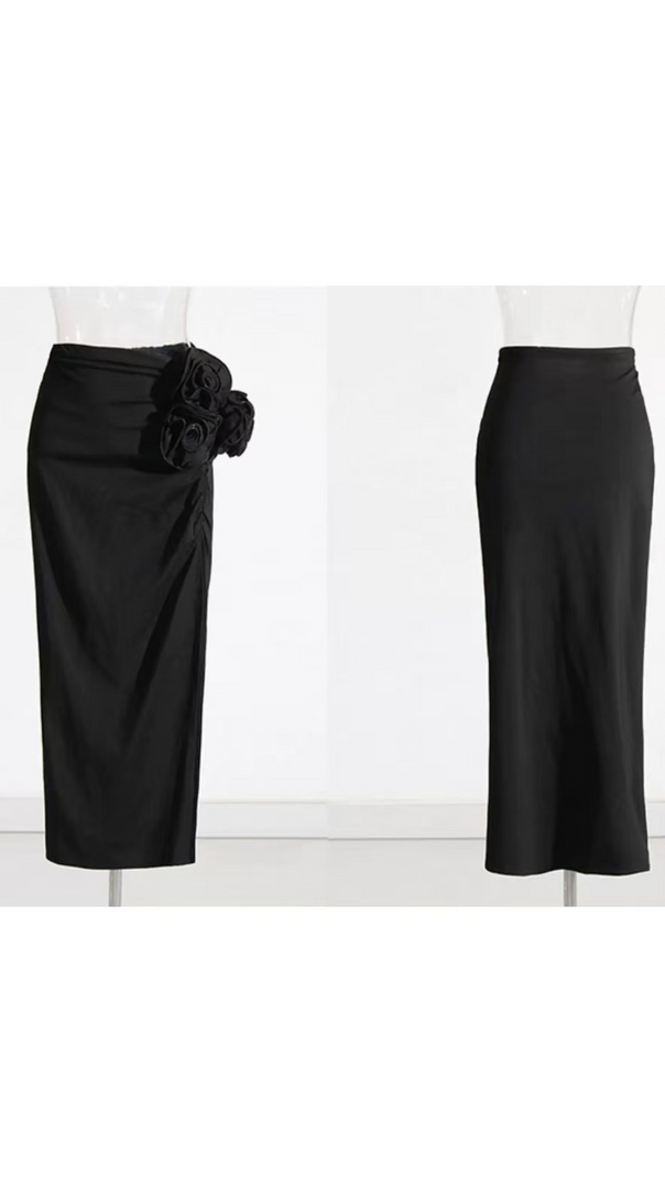 AIIZIE ANDEANA FLOWER SLIT MIDI SKIRT IN WHITE - product image