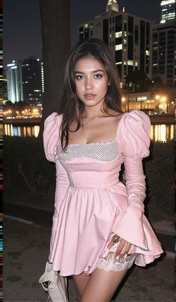 AIIZIE PUFF LONG SLEEVE CRYSTAL CORSET A LINE DRESS IN PINK - product image
