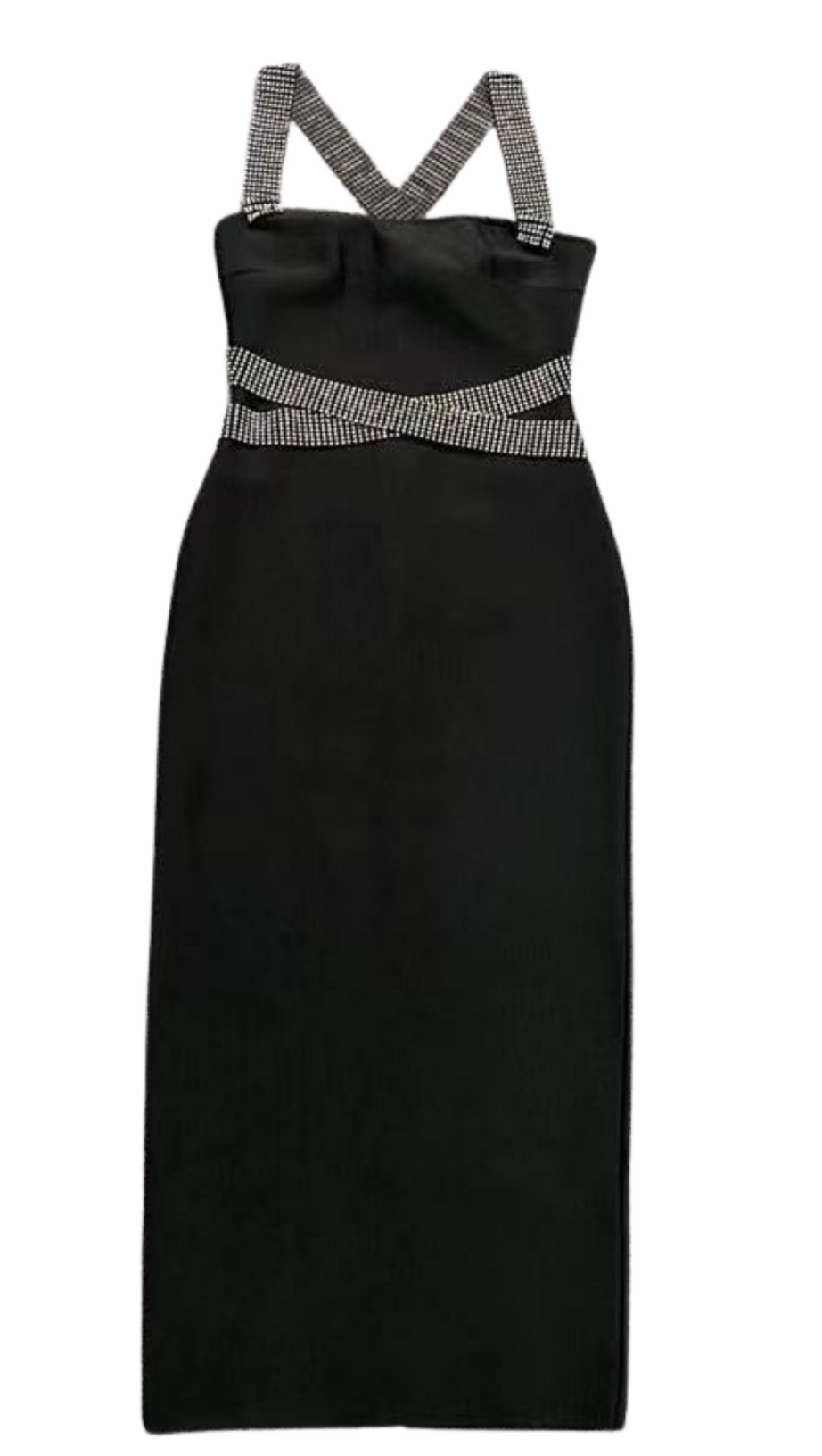 HALTER RHINESTONE MIDI DRESS