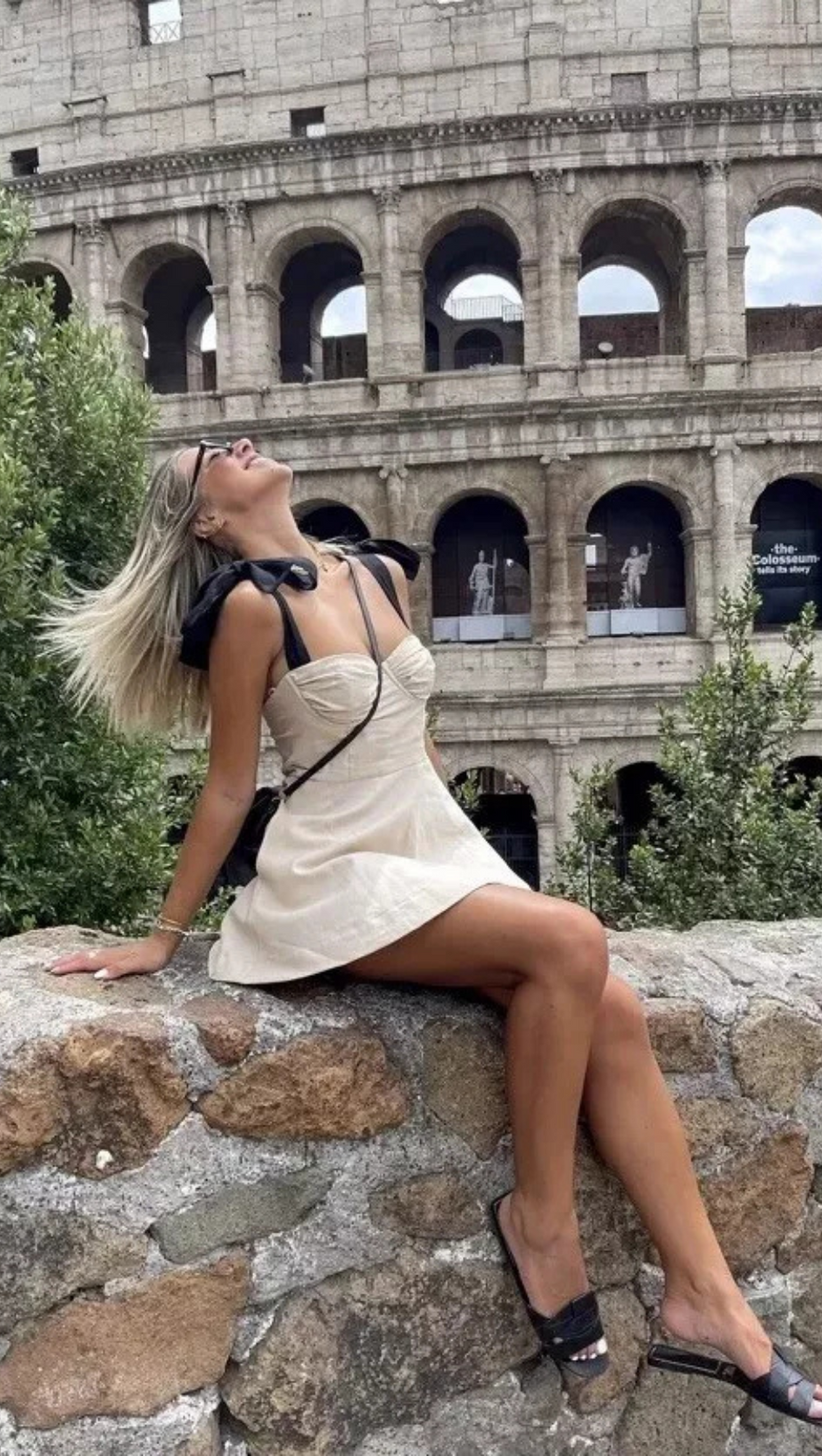 LINEN BLEND MINI DRESS WITH CONTRAST BOWS