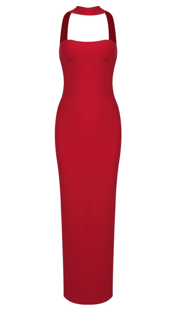 AIIZIE CUTOUT HALTER BACKLESS DRESS IN RED - product image