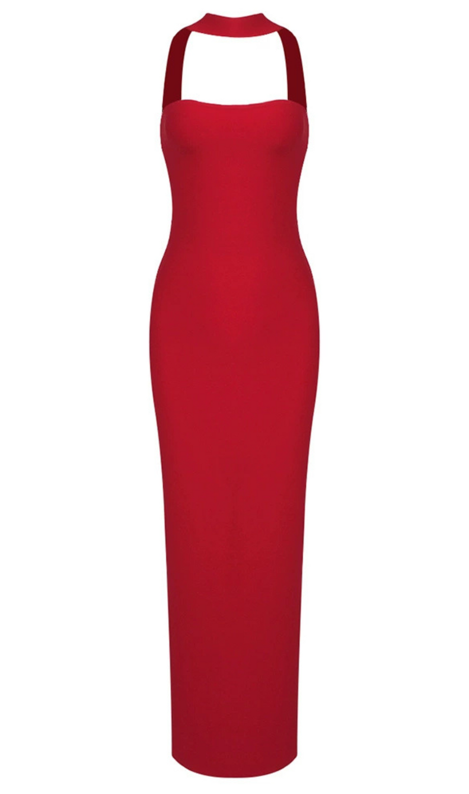 ABITO ROSSO CON SCHIENA SENZA TASCHE E SCOLLO A V