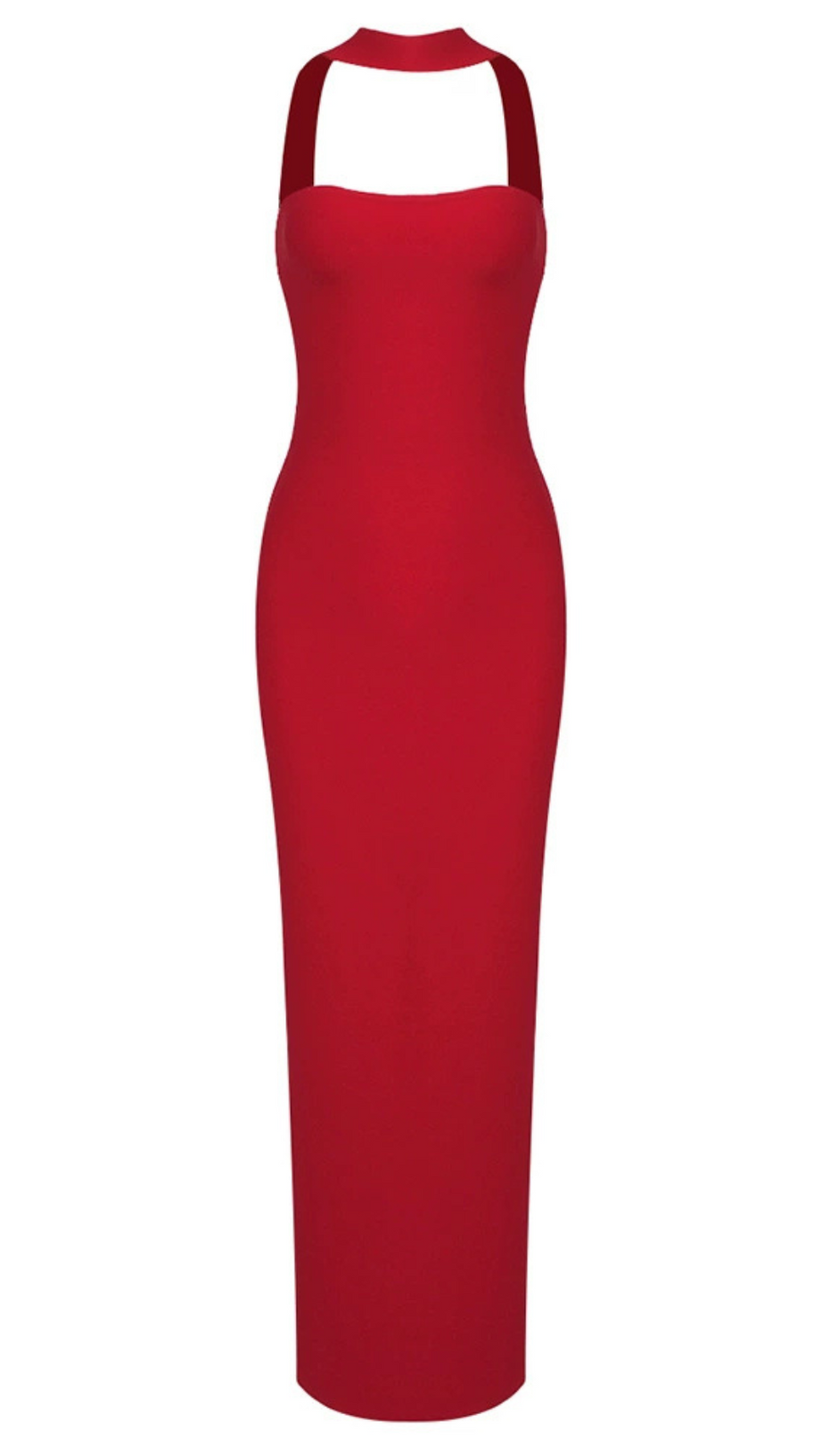 ABITO ROSSO CON SCHIENA SENZA TASCHE E SCOLLO A V