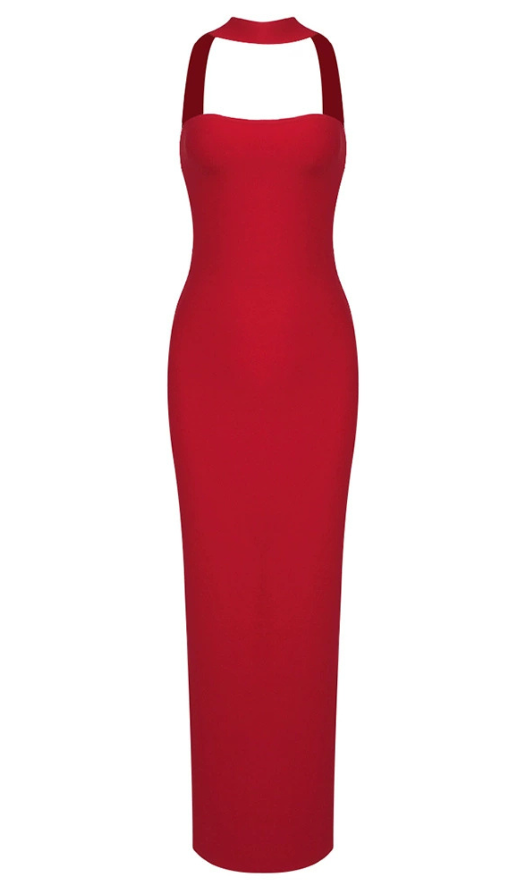 CUTOUT HALTER BACKLESS DRESS IN RED