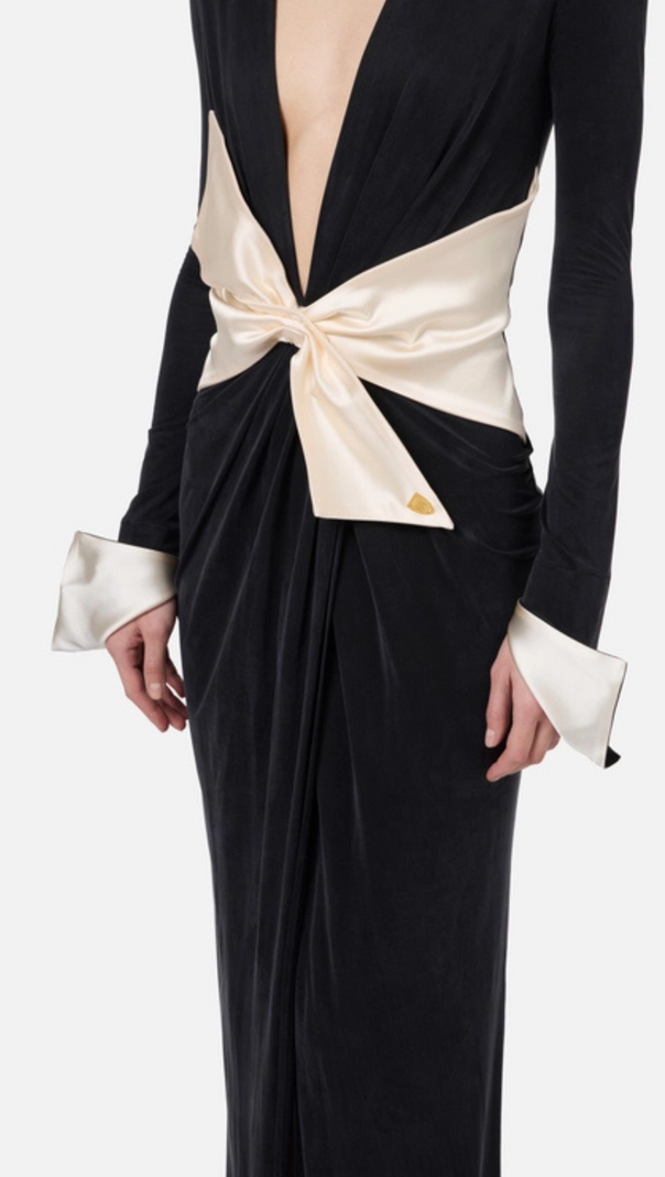 AIIZIE BOW BLACK CARPET DRESS IN DRAPE JERSEY - product image