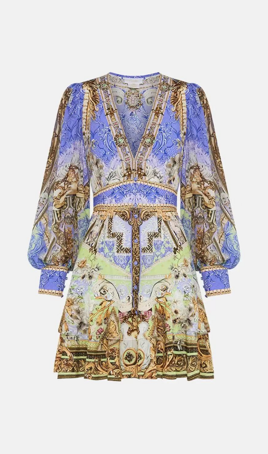 BUTTON FRONT FRILL DRESS GILDED