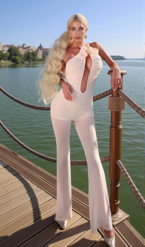 AIIZIE XANTHE APRICOT 3D FLOWER RUCHED MESH JUMPSUIT - product image