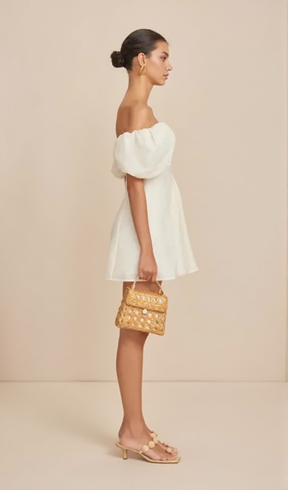 AIIZIE RUFFLED OFF-SHOULDER MINI SILK DRESS IN WHITE - product image