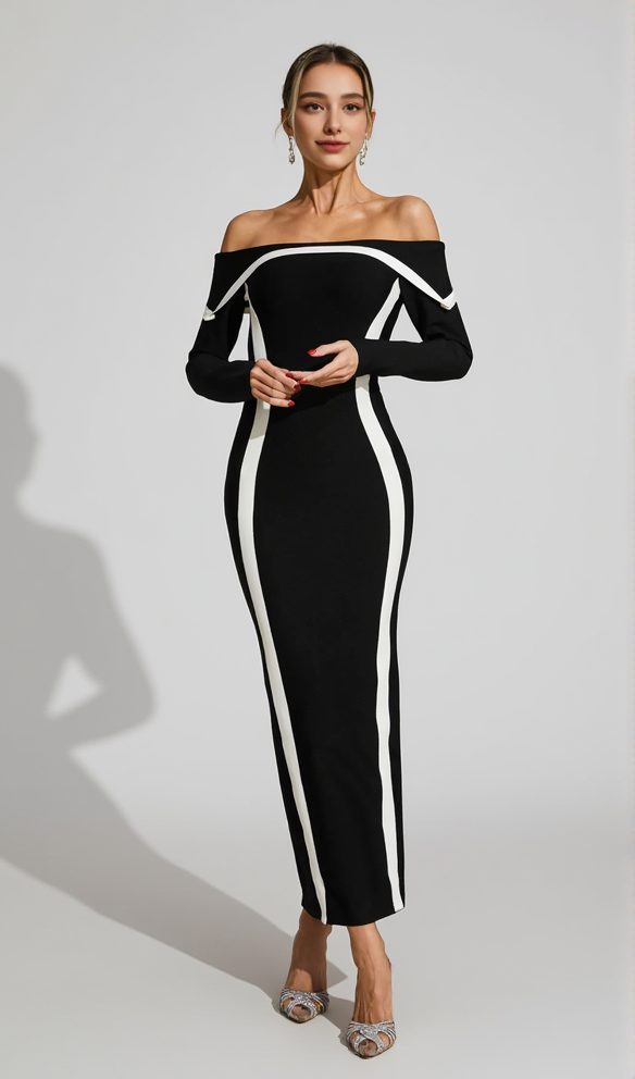 AIIZIE BLACK JANET OFF SHOULDER MAXI DRESS - product image