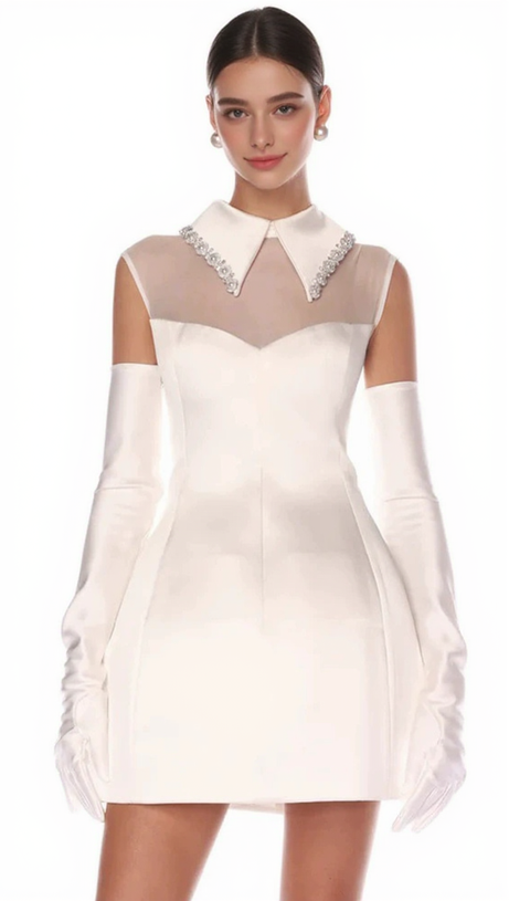 SIMONE TULLE DETAIL MINI DRESS IN WHITE