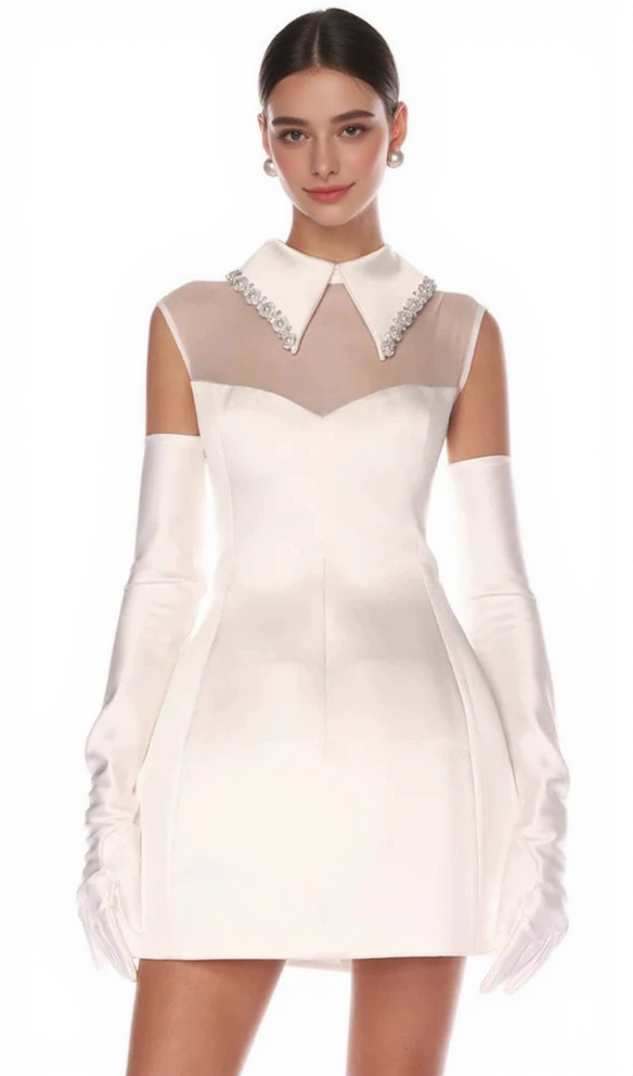 SIMONE MINIKLEID MIT TÜLLDETAIL IN WEISS