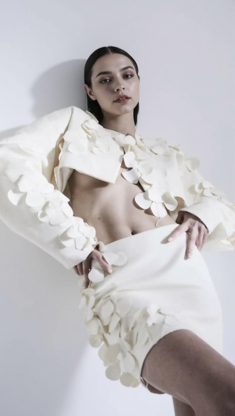 ESTHER WEISSES 3D-BLUMEN-LANGARM-TOP-MINIROCK-SET