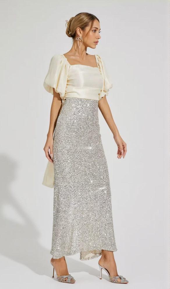 AIIZIE MARIA APRICOT BOW SEQUINS EMBELLISHED MAXI DRESS - product image