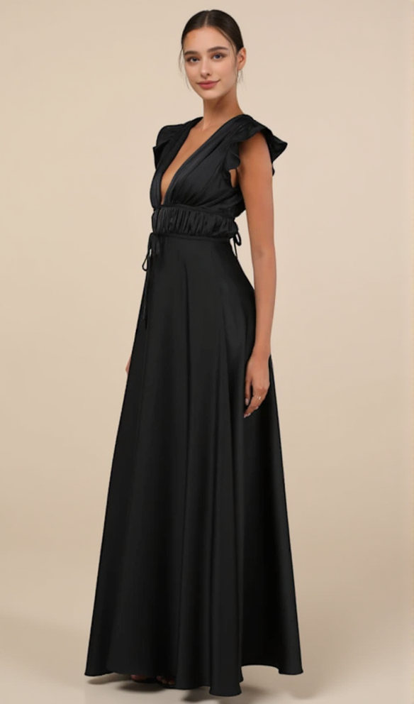 AIIZIE SATIN CUTOUT RUFFLED MAXI DRESS - product image