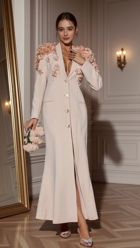 BERTON LONG SLEEVE FLOWER MAXI DRESS