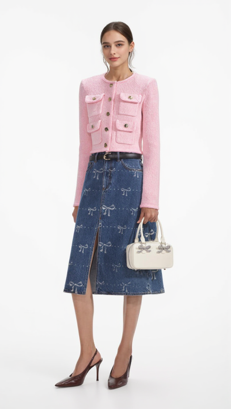 PINK MELANGE MERINO CARDIGAN