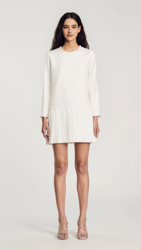 SHORT SATIN-EFFECT BEADED DRESS