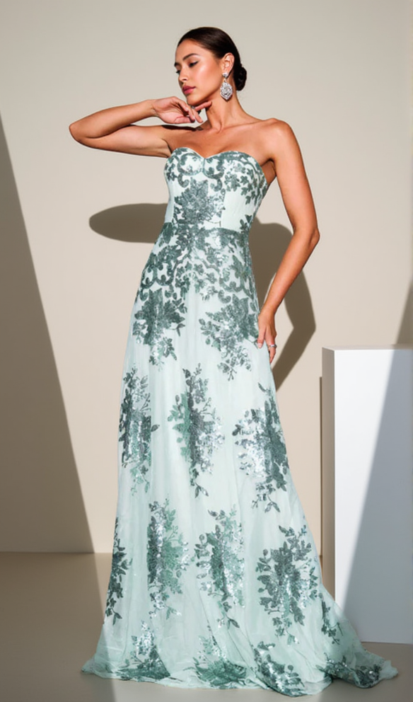 AIIZIE DINAH STRAPLESS SEQUIN A-LINE MAXI DRESS IN GREEN - product image