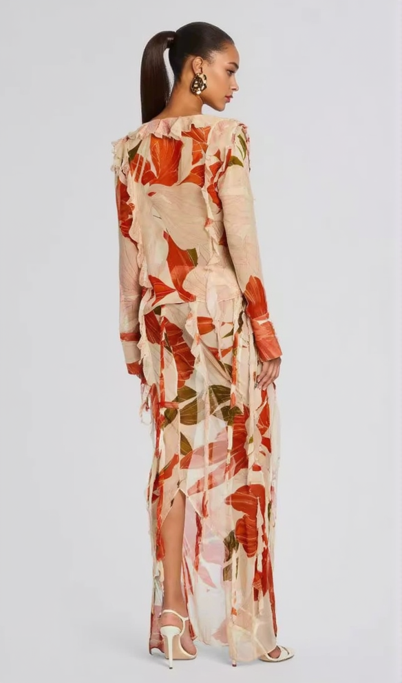 AIIZIE GLORIA PRINTED CUT OUT RUFFLE TRIM SKIRT SUIT - product image