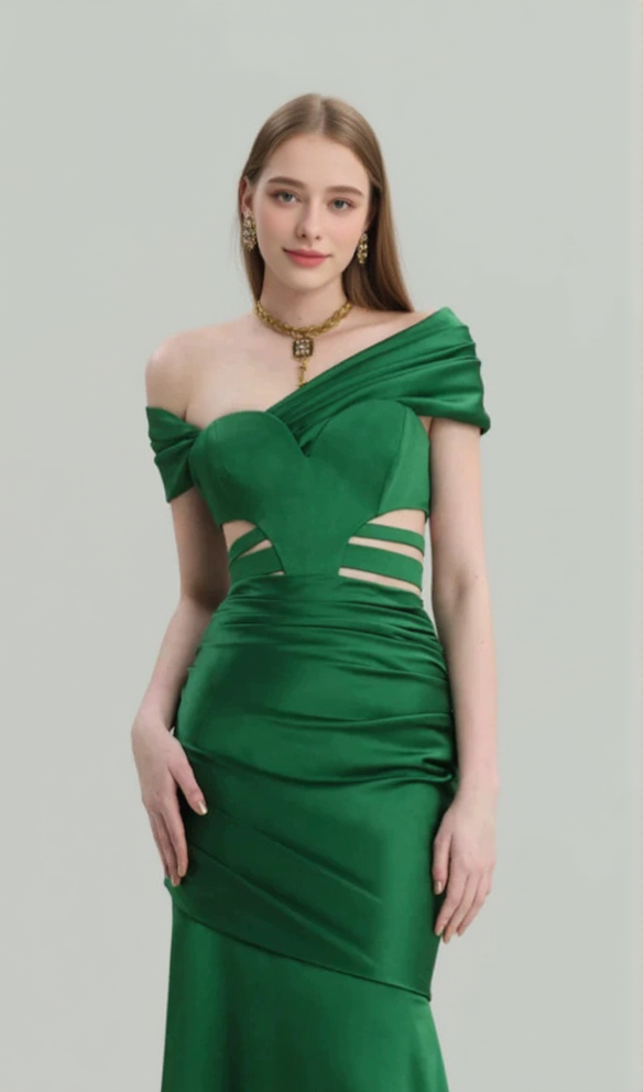 CHESNA GREEN HEART BANDAGE MAXI DRESS