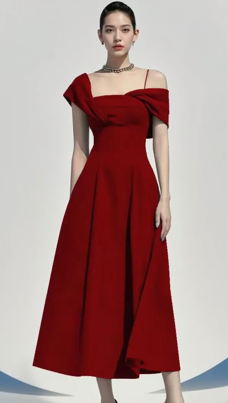 NAOMI ONE-SHOULDER STRAP MIDI DRESS IN BLUE