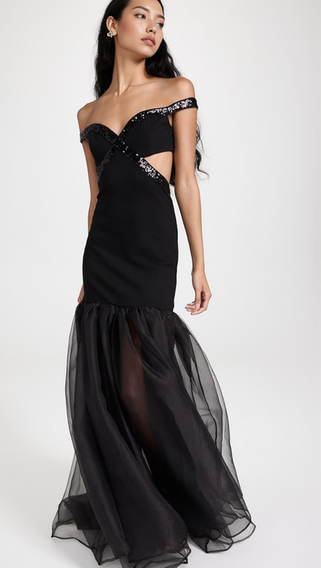 MAUD EMBELLISHED CUTOUT MAXI DRESS IN BLACK