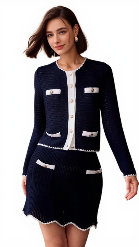 NAVY CROCHET CONTRAST TRIM MINI SKIRT