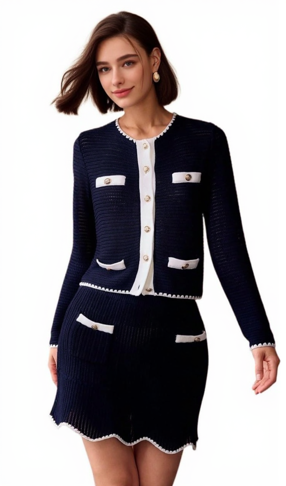 NAVY CROCHET CONTRAST TRIM MINI SKIRT