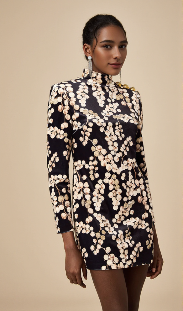 AIIZIE CHAHA REDCURRANT PRINT VELVET MINI DRESS - product image