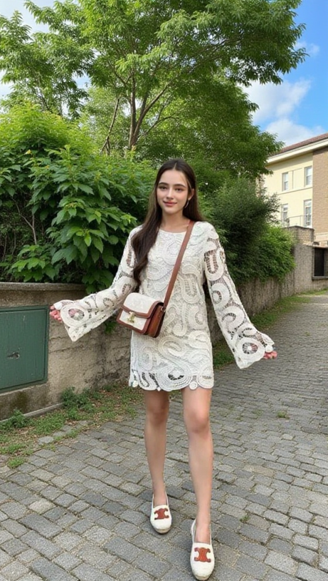 EUDORA – Gemustertes, hohles Minikleid in Aprikose