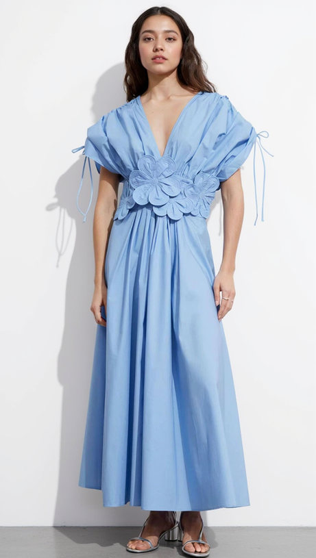 ABITO MIDI CON APPLICAZIONI PATCHWORK BLU