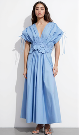 PATCHWORK APPLIQUES MIDI DRESS IN BLUE