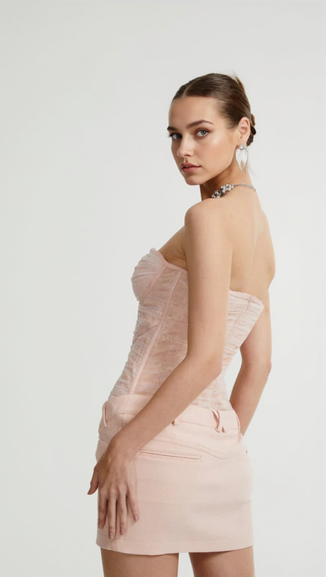 BELT LOOPS MESH MINI DRESS IN PINK