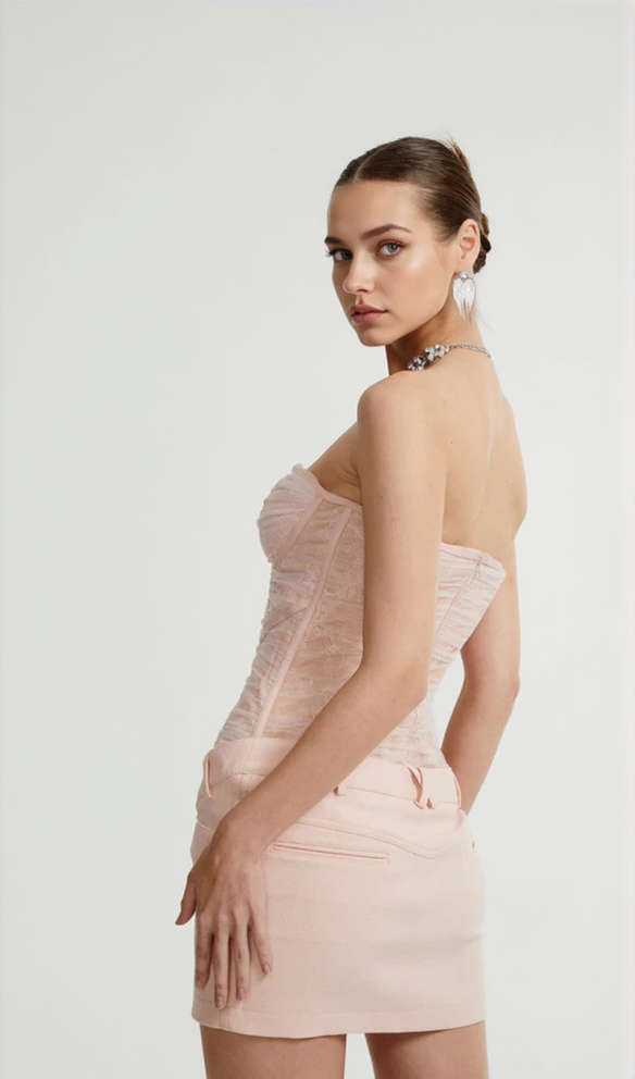 AIIZIE BELT LOOPS MESH MINI DRESS IN PINK - product image
