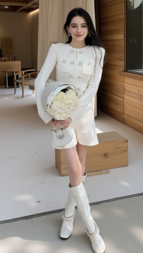 CREAM BUTTONED KNIT MINI DRESS