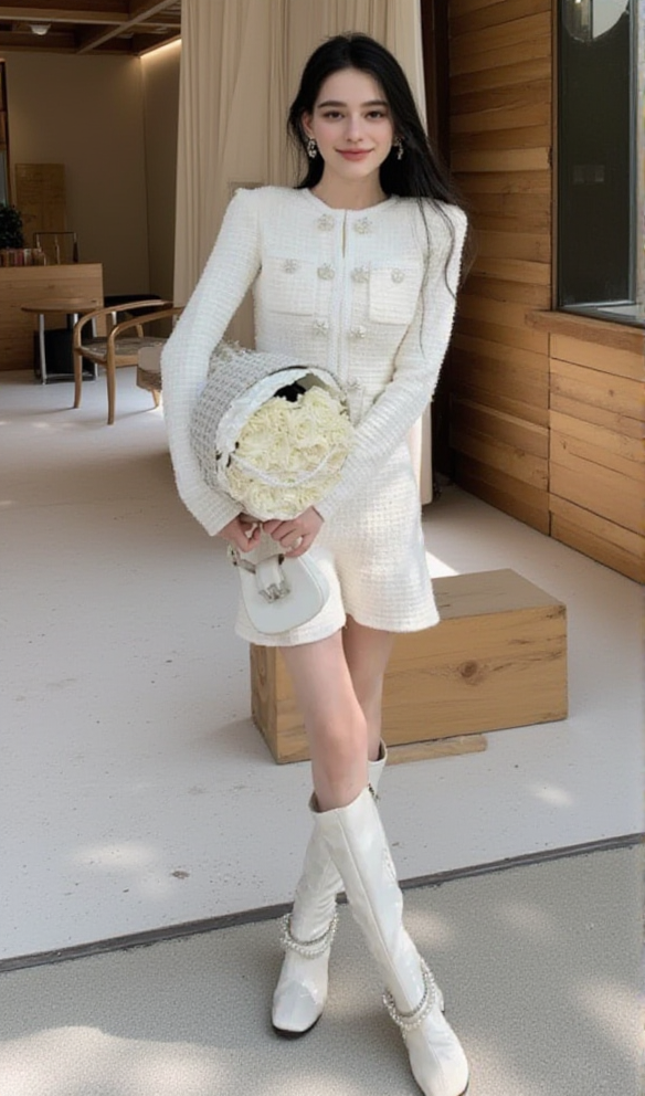 CREAM BUTTONED KNIT MINI DRESS