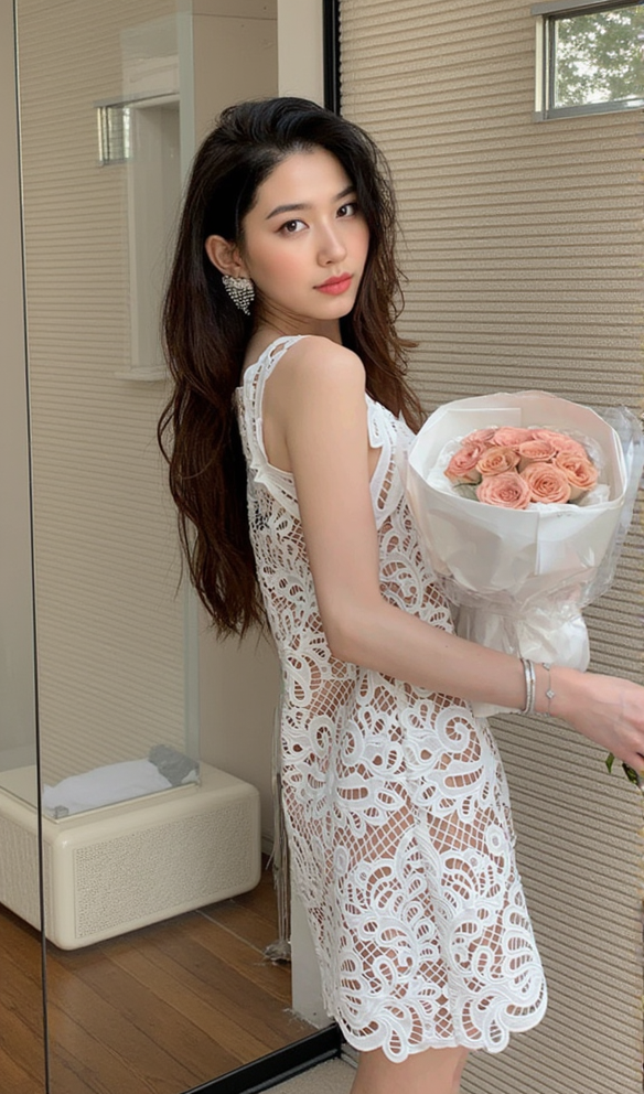 AIIZIE ODELETTE WHITE GUIPURE LACE MINI DRESS - product image