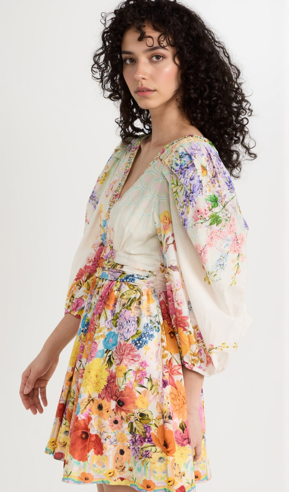 AIIZIE PUFF SLEEVE PRINT SILK MINI DRESS - product image